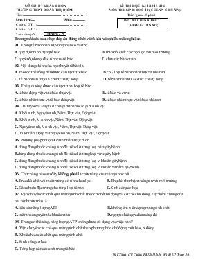 Kì thi học kì 1 năm học 2015-2016 môn thi sinh học 10 (cơ bản chuẩn) thời gian45 phút